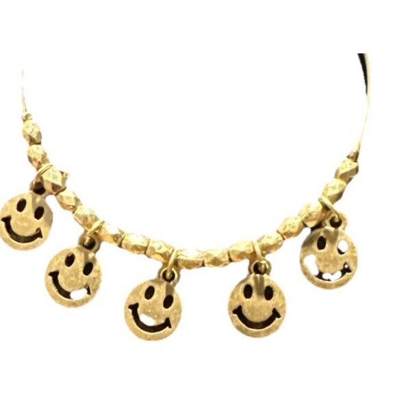 Gold Smiley Face Hoop Earrings - Picture 2 of 7